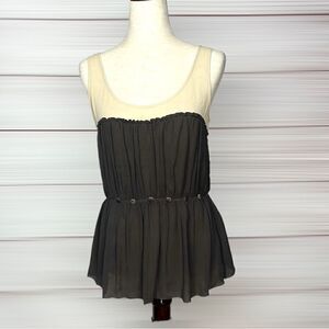 SABA Silk Sleeveless Cream / Chocolate Brown Top Blouse S